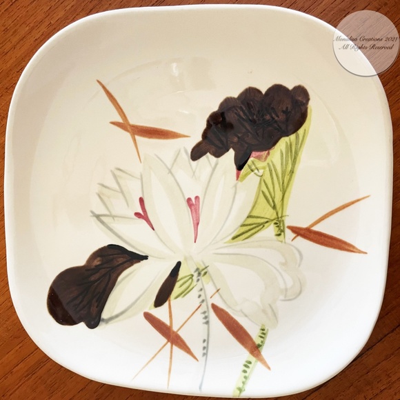 Red Wing USA Lotus Flower Small Plates Set of 4 Vintage 60s Mid Century Modern - Picture 2 of 5